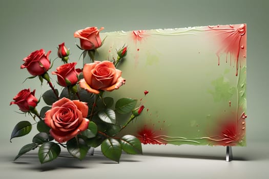 beautiful colorful red roses with empty blank letterhead .