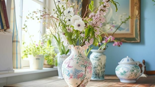 Spring flowers in vintage vase, beautiful floral arrangement, home decor, wedding and florist design