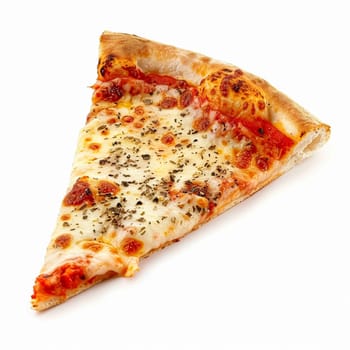 Pizza slice isolated on white background, online delivery from pizzeria, take away and fast food concept