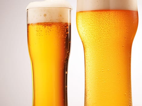 Glasses of cold beer with foam, pint of original premium beer drink, alcohol flavour and holiday celebration idea