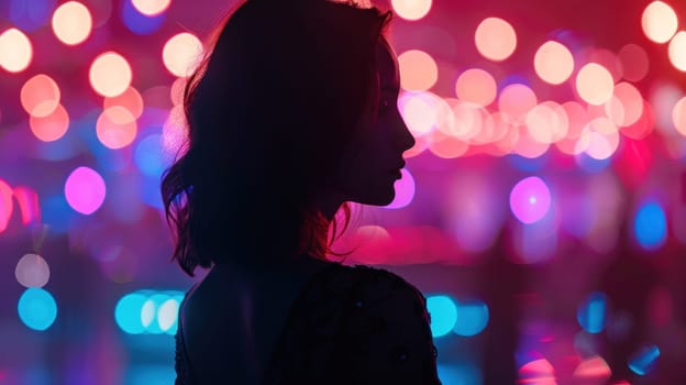 Energetic woman dancing in nightclub with colorful lights and an atmosphere of celebration and fun