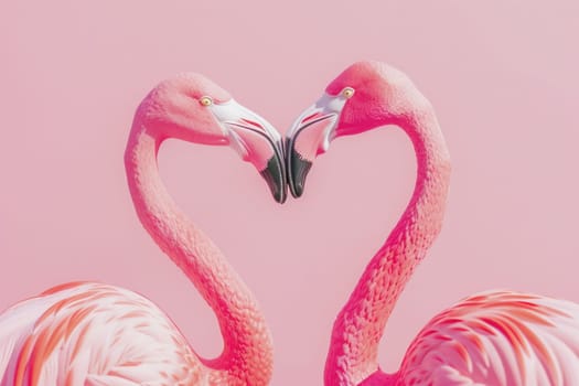 Romantic flamingos forming heart shape pink theme, love, wildlife, nature, romance, valentine's day concept