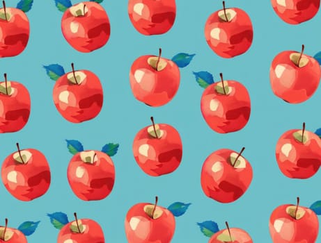 Pattern of red apples on blue background vibrant fruit design for healthy lifestyle and nutrition concept
