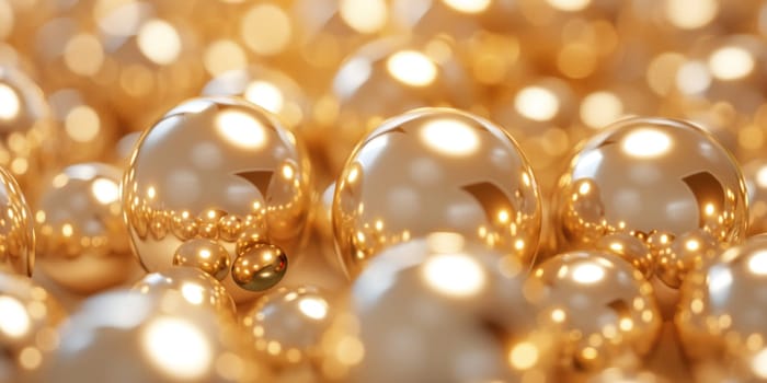Shiny golden balls arranged in a circle with bright light shining on them for luxury business event