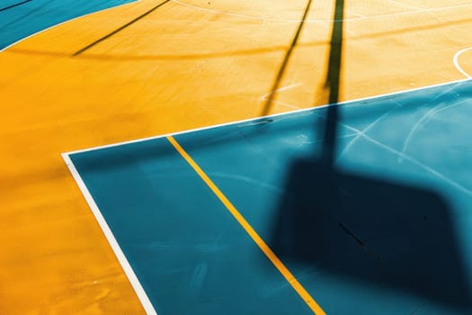 Aerial view of a basketball court with a hoop in the middle for sports and recreation concept