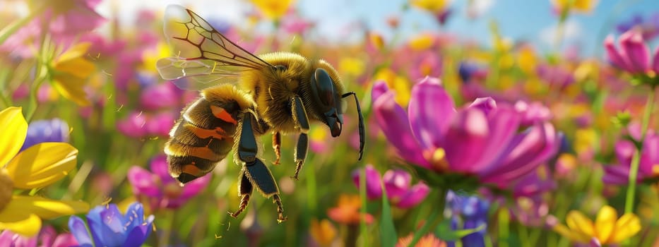 bee on flowers in the garden. Selective focus. nature.