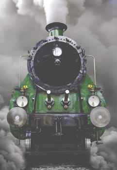 A Vintage Train Surrounded By Clouds Of Smoke And Steam As It Leaves A Station