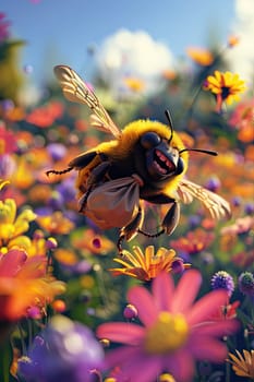 bee on flowers in the garden. Selective focus. nature.