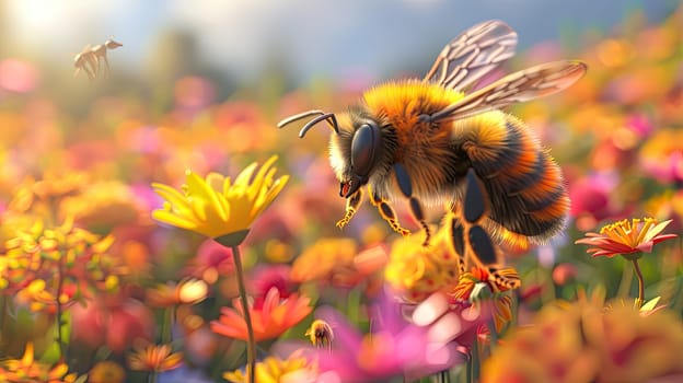 bee on flowers in the garden. Selective focus. nature.