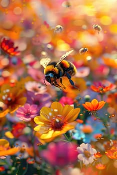 bee on flowers in the garden. Selective focus. nature.