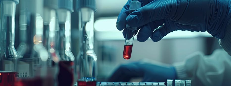 Test tubes with blood in the laboratory. Selective focus. Nature.