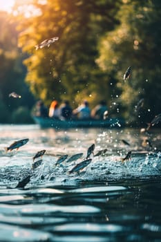 Fishermen catch fish while fishing. Selective focus. Nature.