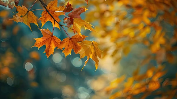 Tree branch with yellow leaves. Selective focus. Nature.