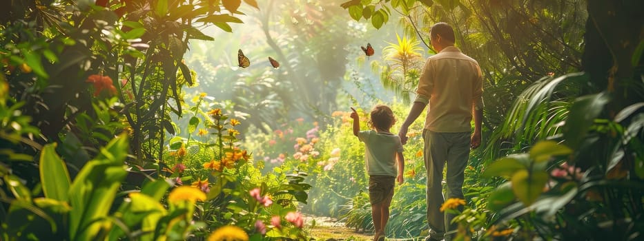 child in a greenhouse with butterflies. Selective focus. nature.