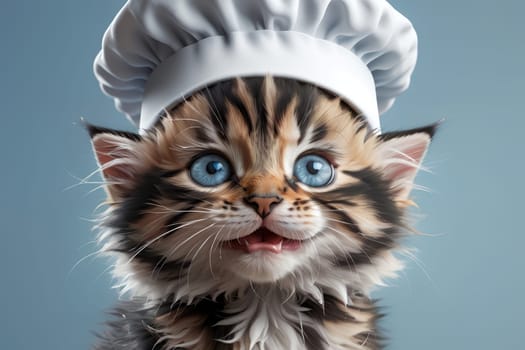 professional chef, cute cat in a chef's hat.