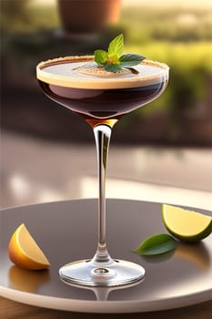 Cocktail Tini - Espresso Martini on the summer table in the restaurant. Generative AI