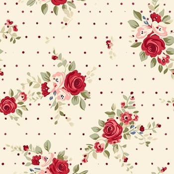 Seamless pattern, tileable floral country holiday print with roses, dots and flowers for wallpaper, wrapping paper, scrapbook, fabric and polka dot roses product design idea