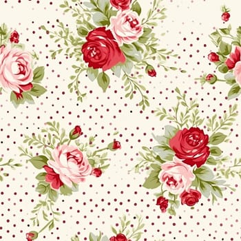 Seamless pattern, tileable Christmas holiday floral, country flowers dots print, English countryside roses for wallpaper, wrapping paper, scrapbook, fabric and product design motif