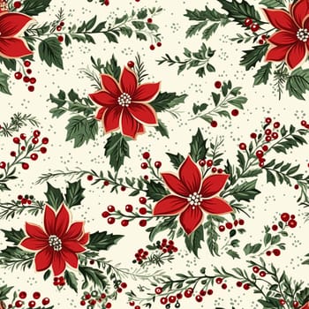 Seamless pattern, tileable Christmas holiday floral country dots print, English countryside flowers for wallpaper, wrapping paper, scrapbook, fabric and product design motif