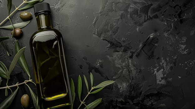 Olive oil bottle ad background with copyspace, vegetable oil commercial produce, food industry and retail concept