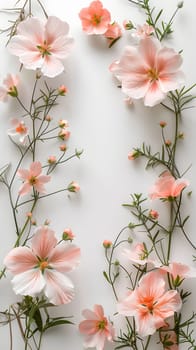 A beautiful arrangement of pink and white flowers on a clean white background, showcasing the elegance and beauty of nature through creative floral art