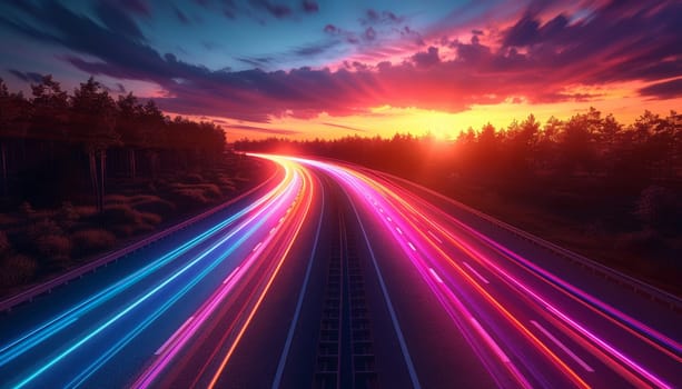 A colorful road with a bright sun in the sky by AI generated image.