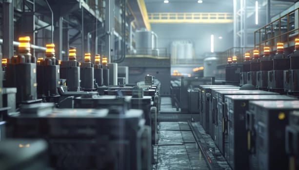 A factory with many machines and a lot of metal by AI generated image.