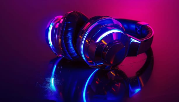 A pair of headphones with a blue and purple color scheme by AI generated image.