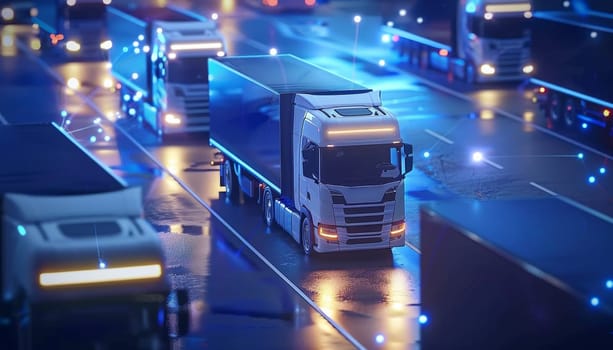 A truck is driving down a road with other vehicles in the background by AI generated image.