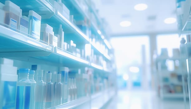 The blurred abstract background of the pharmacy. High quality photo