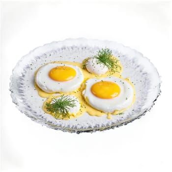 Poached eggs mandala an arrangement of perfectly poached eggs with water swirling and hollandaise sauce. Food isolated on transparent background.
