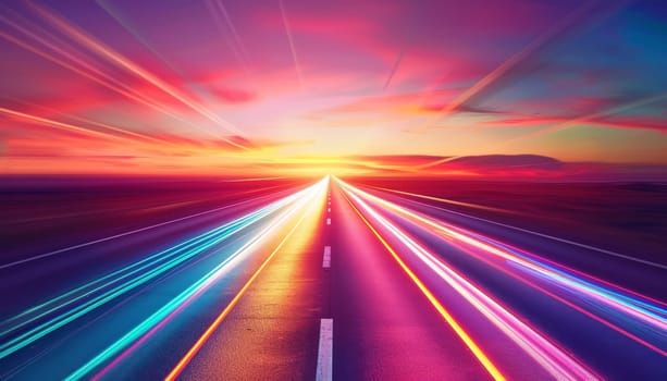 A colorful road with a bright sun in the sky by AI generated image.