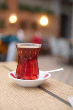 Traditional turkish tea on white table