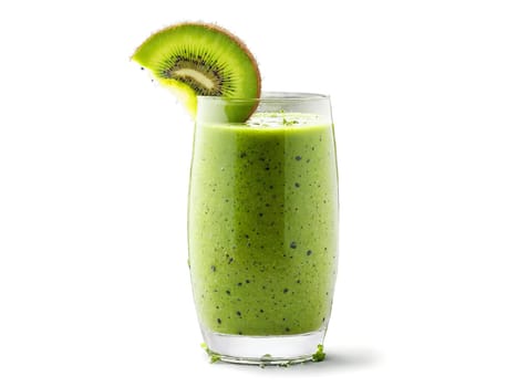 Green Goddess A nutrient packed green smoothie in a modern faceted glass adorned. Drink isolated on transparent background.