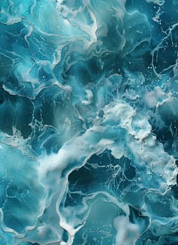 A close up of the azure ocean with wind waves creating a mesmerizing pattern of electric blue foam. The fluidity of the water and the power of the wind create a breathtaking scene