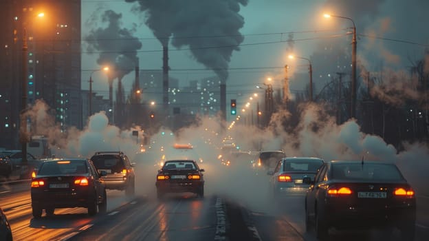 Urban Pollution Crisis, Heavy Traffic and Industrial Smoke in an Environmental Disaster Zone.