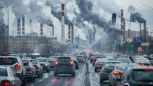 Urban Pollution Crisis, Heavy Traffic and Industrial Smoke in an Environmental Disaster Zone.