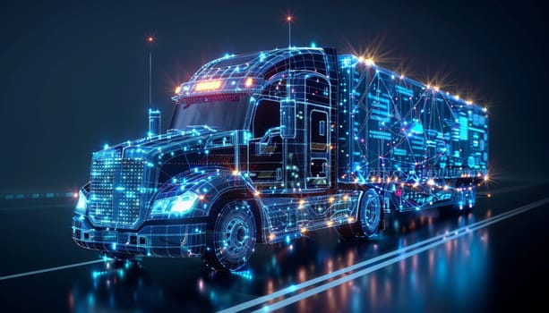 A truck with a blue screen on the side of it by AI generated image.