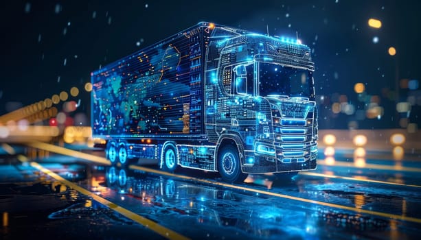 A truck with a blue screen on the side of it by AI generated image.