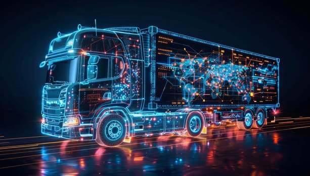 A truck with a glowing design on it by AI generated image.