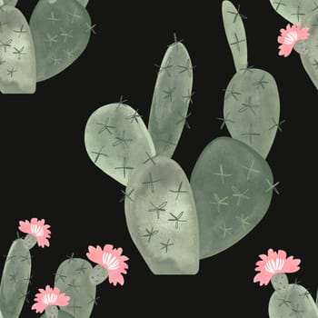 Cacti. Seamless watercolor pattern for wrapping paper, wallpaper and textiles