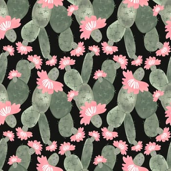 Cacti. Seamless watercolor pattern for wrapping paper, wallpaper and textiles