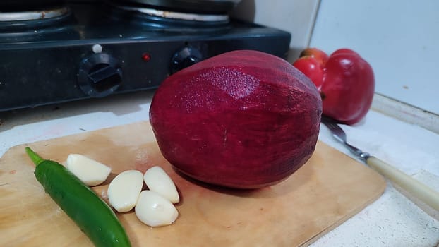 sweet red pepper, beets, vegetables food in the kitchen. High quality photo