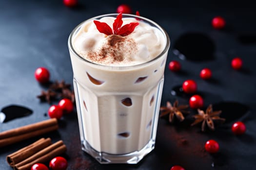 Stylish elegance. icy cold latte with spicy chili pepper in cozy cafe environment