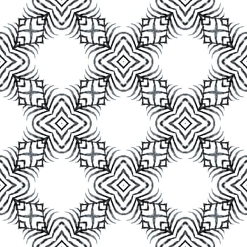 Exotic seamless pattern. Black and white indelible boho chic summer design. Textile ready worthy print, swimwear fabric, wallpaper, wrapping. Summer exotic seamless border.