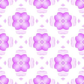 Watercolor ikat repeating tile border. Purple radiant boho chic summer design. Textile ready adorable print, swimwear fabric, wallpaper, wrapping. Ikat repeating swimwear design.