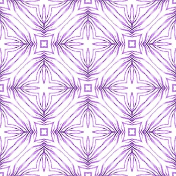 Textile ready charming print, swimwear fabric, wallpaper, wrapping. Purple brilliant boho chic summer design. Repeating striped hand drawn border. Striped hand drawn design.