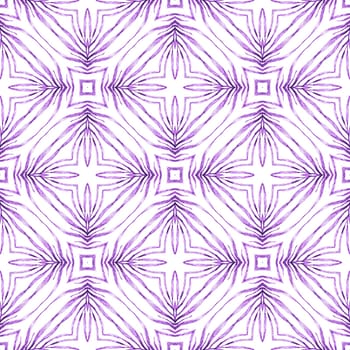 Textile ready charming print, swimwear fabric, wallpaper, wrapping. Purple brilliant boho chic summer design. Repeating striped hand drawn border. Striped hand drawn design.