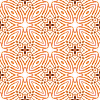 Summer exotic seamless border. Orange astonishing boho chic summer design. Exotic seamless pattern. Textile ready remarkable print, swimwear fabric, wallpaper, wrapping.