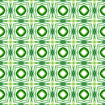 Ethnic hand painted pattern. Green lively boho chic summer design. Textile ready fetching print, swimwear fabric, wallpaper, wrapping. Watercolor summer ethnic border pattern.